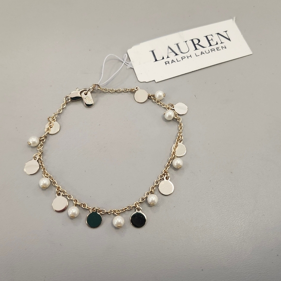 NWT Ralph Lauren Gold-Tone Imitation Pearl Shaky Flex Bracelet - Picture 1 of 3